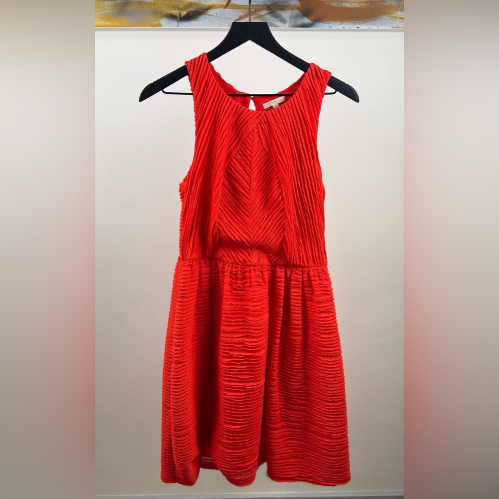 Bordeaux Textured Fit & Flare Dress – Red – Size M